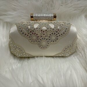 Badgley Mischka Elegant Cream Clutch with Rhinestone Detailing